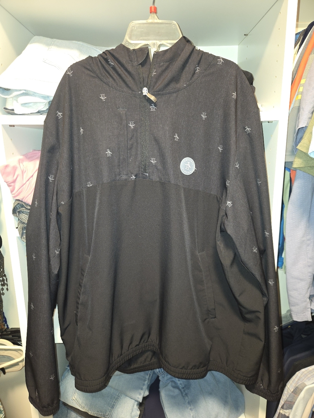 Original Penguin Black Hooded Pullover with Subtle Penguin Print